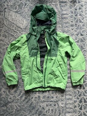 Kids' Two-Tone Green Waterproof Hooded Rain Jacket
